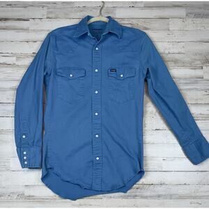 Wrangler Shirt Mens Small Teal Blue Brushpopper Pearl Snap Western Ranch Canvas